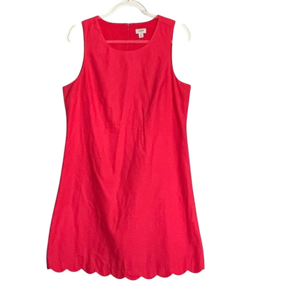J. Crew Linen Blend Shift Dress Women's Size 10 Coral Pink Scalloped Hem